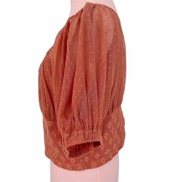 Free People Heartstrings Lace Crop Top With Puff Sleeve in Rose Size Large NWT - Picture 6 of 11